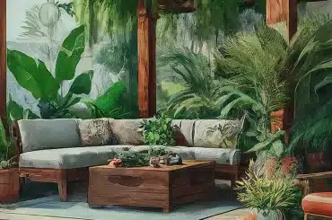 Pergola Oase mit vielen grünen Pflanzen